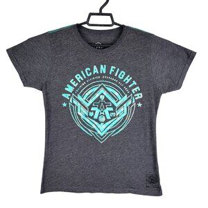 Womens American Fighter Charcoal Gray Graphic Shirt Short Sleeve Crew Neck L